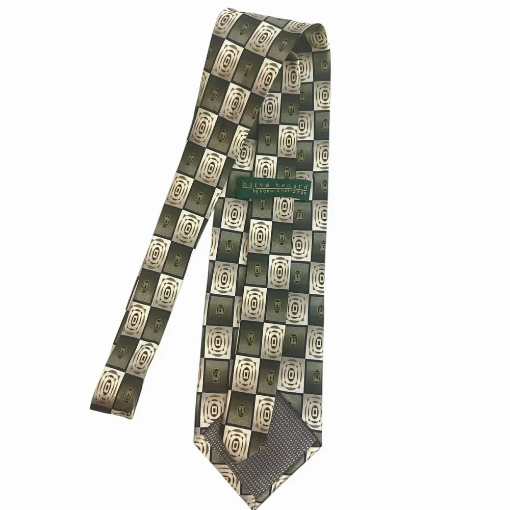 Harve Benard by Bernard Holtzman Mens Silk‎ Geometric Checkered Tie Green Gold